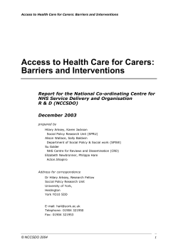 Access to Health Care for Carers: Barriers and