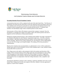 South Lake Professional Food Services Evaluation Criteria