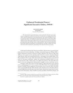 Unilateral Presidential Powers: Significant Executive Orders, 1949-99