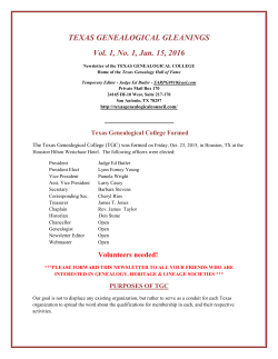 TEXAS GENEALOGICAL GLEANINGS Vol. 1, No. 1, Jan. 15, 2016