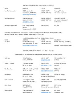 EASTMINSTER PRESBYTERY PULPIT SUPPLY LIST (2017) NAME