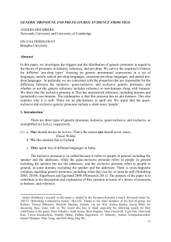 GENERIC PRONOUNS AND PHI-FEATURES: EVIDENCE FROM