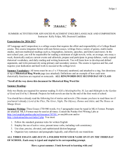 SUMMER ACTIVITIES FOR ADVANCED PLACEMENT ENGLISH