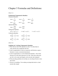 Chapter 5 Formulas and Definitions