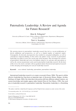 Paternalistic Leadership: A Review and Agenda for Future Research&dagger;