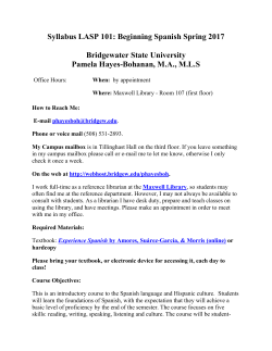 Syllabus LASP 101: Beginning Spanish Spring 2017 Bridgewater