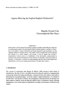 Against Blurring the Explicit/Implicit Distinction* Begona Vicente