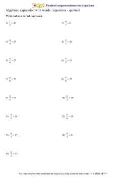 Algebraic expression with words - equations - quotient