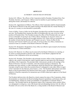 ARTICLE IV AUTHORITY AND DUTIES OF OFFICERS Section 4.01