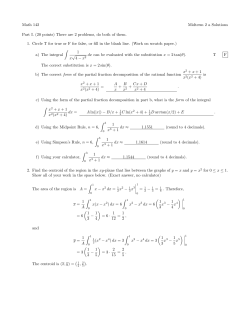 Math 142 Midterm 2 a Solutions Part I. (20 points) There