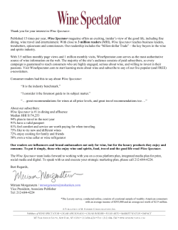 Thank you for your interest in Wine Spectator. Published 15 times