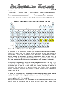 Article 01 Name: ( ) Class: ______ Date: ______ Periodic Table has