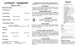 SUNDAY WORSHIP August 2, 2015