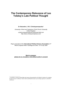 The Contemporary Relevance of Leo Tolstoy`s Late