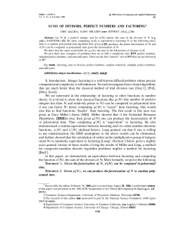 SUMS OF DIVISORS, PERFECT NUMBERS AND FACTORING*