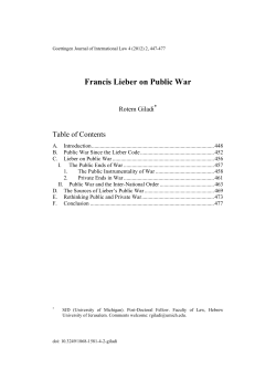 Francis Lieber on Public War - Goettingen Journal of International Law