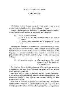 INDUCTIVE DEFINITIONS oDefinition, in the clearest sense