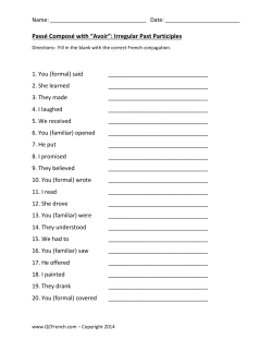 Pass&eacute; Compos&eacute; with &ldquo;Avoir&rdquo;: Irregular Past Participles