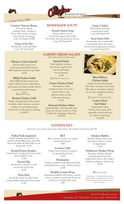 Cousins Menu - Cousins Restaurant