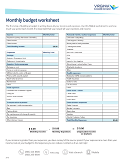 Monthly budget worksheet