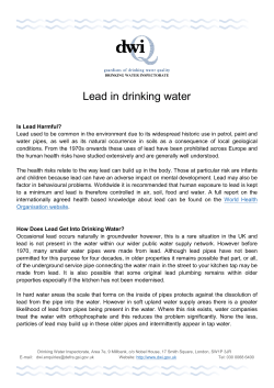 Lead in drinking water - Drinking Water Inspectorate
