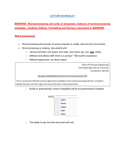 MSWORD: Word-processing and units of document, features of word