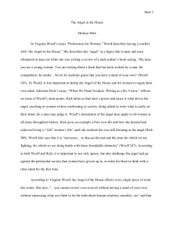Mott 1 The Angel in the House Melissa Mott In Virginia Woolf`s essay