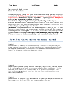 The Hiding Place Student Response Journal