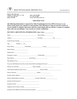Adult Intake Form The following information is requested by Selby