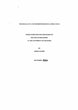 THE HOLOCAUST AND THE BRITISH REGIONAL PRESS 1939