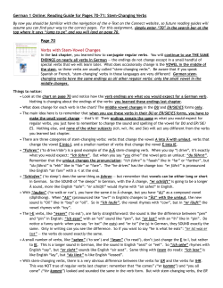 German 1 Online: Reading Guide for Pages 70-71: Stem