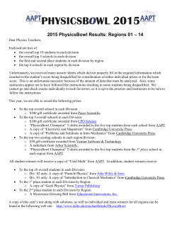 2015 PhysicsBowl Results: Regions 01 &ndash; 14