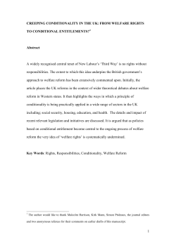 CREEPING CONDITIONALITY IN THE UK: FROM WELFARE