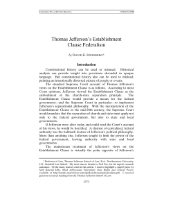 Thomas Jefferson`s Establishment Clause Federalism