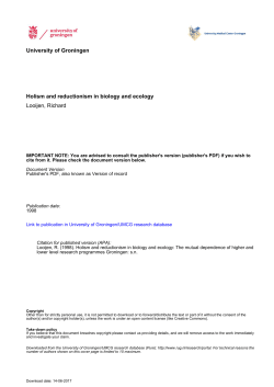 University of Groningen Holism and reductionism in biology