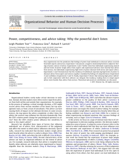 Power, competitiveness, and advice taking: Why the powerful donв