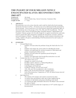 the plight of four million newly emancipated slaves: reconstruction