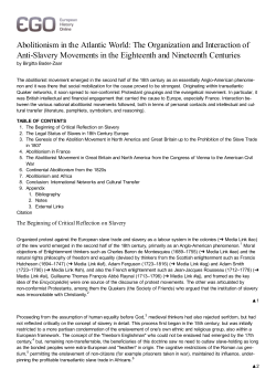 Abolitionism in the Atlantic World: The Organization and - ieg