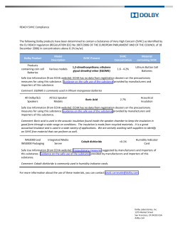 REACH SVHC Compliance The following Dolby products have been