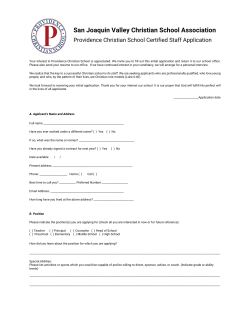 Faculty Application - Providence Christian School