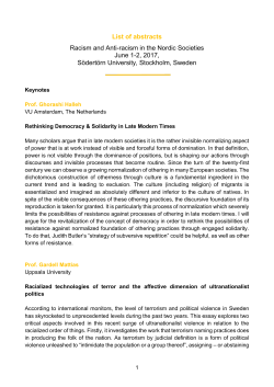 List of abstracts Racism and Anti-racism in the Nordic Societies June