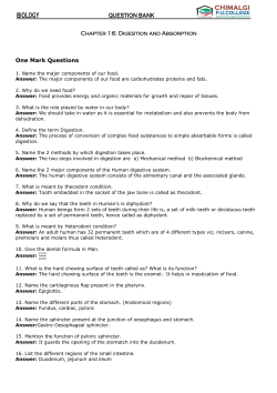 Chapter 16 Digestion and Absorption Question Bank