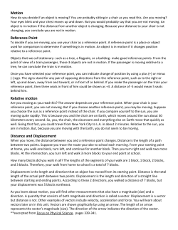 Motion Reference Point Relative motion Distance and Displacement