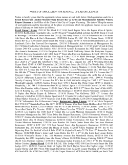 notice of application for renewal of liquor licenses
