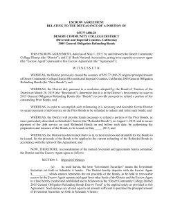 ESCROW AGREEMENT RELATING TO THE DEFEASANCE OF A