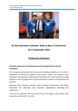Back to Base II Conference, 10-11 September 2015 Conference