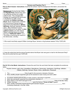 Farmers and Populism Part 2 Part A: Short Answer