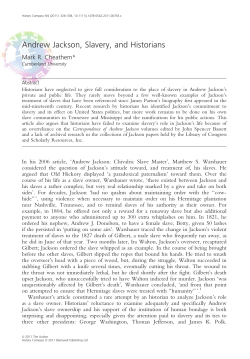 Andrew Jackson, Slavery, and Historians