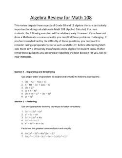 Algebra Review for Math 108
