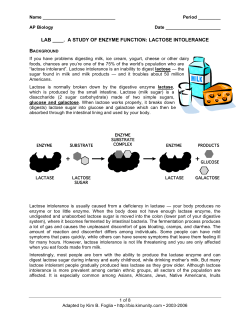 LAB ____. A STUDY OF ENZYME FUNCTION: LACTOSE